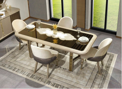 Dining room Set Dining table 6x Chairs luxurious Table Set beige Dining set